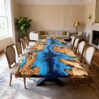 Olive Wood Epoxy Resin River Table Azure Blue Resin