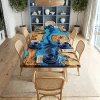 Olive Wood Epoxy Resin River Table Azure Blue Resin