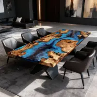 Olive Wood Epoxy Resin River Table Azure Blue Resin