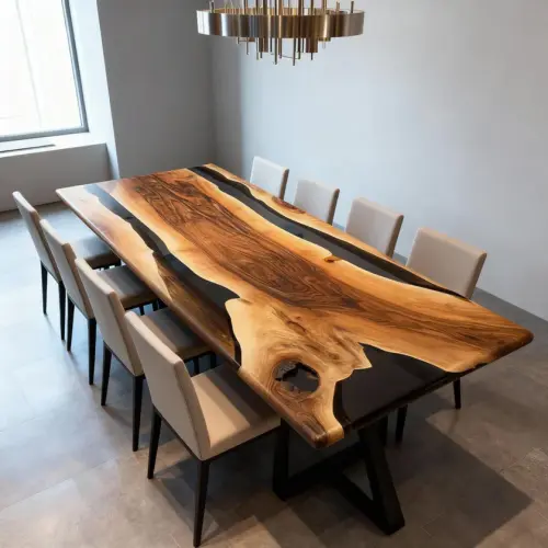 Walnut Epoxy Resin River Table Onyx Black