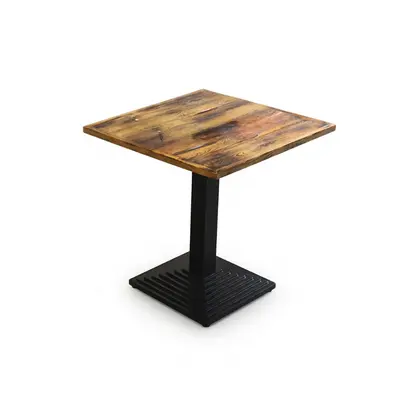 Rustic Square Café Table with Pedestal Base - Solid Wood Dining Table