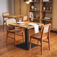 Rustic Square Café Table with Pedestal Base - Solid Wood Dining Table
