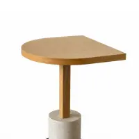 D-Shape Wooden Café Table with Marble Base - Solid Wood Dining Table